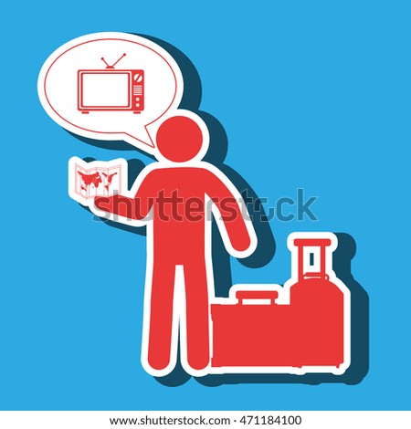 traveler silhouette suitcase map vector illustration  design