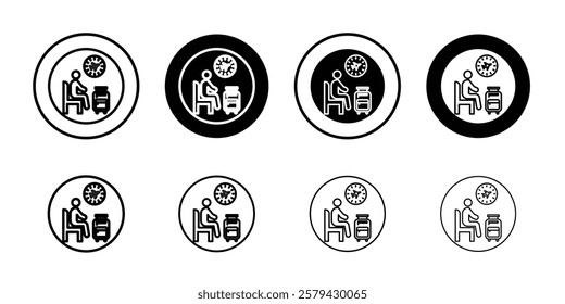 Traveler sitting in the airport lounge icon Outline thin set pack series