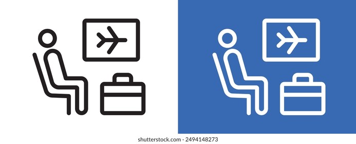 Traveler sitting in the airport lounge logo sign set vector outline