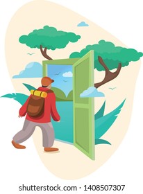 Traveler at the start of his journey