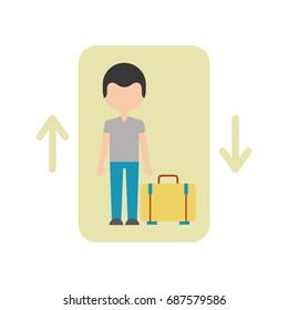 traveler with suitcase avatar in elevator