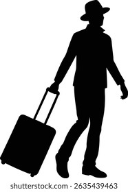 Traveler with suitcase silhouette vector illustration design