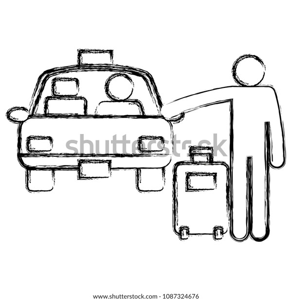 traveler with suitcase\
stopping a taxi