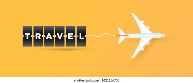 Traveler text with airplane on time table board style. vector