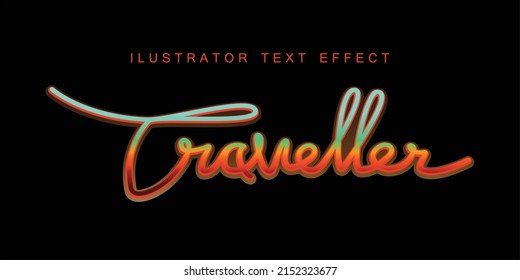 Traveler text effect illustration vector with sunset color