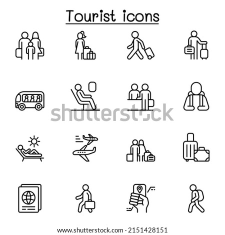Traveler and Tourist icon set in thin line style Stockfoto © 