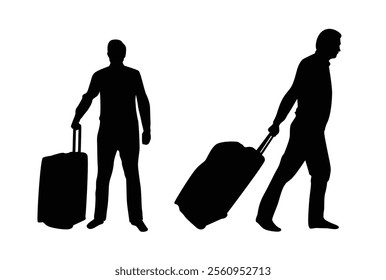 Traveler with a Travel Bag Silhouette. Traveling people and activities concept vector art. Road trip and hiking