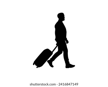 Traveler with Travel Suitcase icon vector. Traveler with Travel Suitcase silhouette isolated white background. Vector Illustration