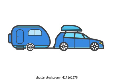 Traveler truck flat vector icon. Family trailer.