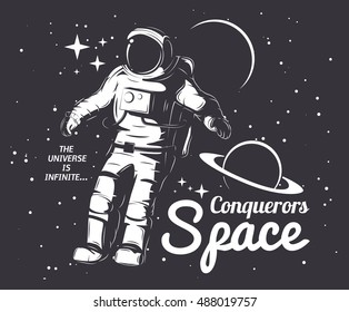 Traveler universe. universe researcher.Man in suit on the background of the infinite universe.The illustration on the theme of science, space exploration and cosmos.