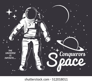 Traveler universe. universe researcher.Man in suit on the background of the infinite universe.The illustration on the theme of science, space exploration and space.