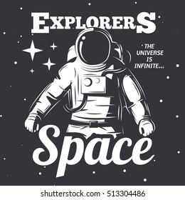 Traveler universe. universe researcher.Man in suit on the background of the infinite universe.The illustration on the theme of science, space exploration and space.