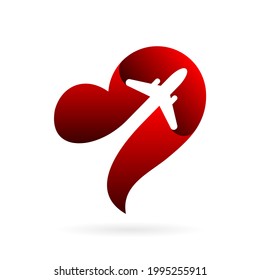 traveler vector logo design with airplane in heart symbol