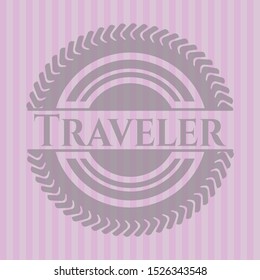 Traveler vintage pink emblem. Vector Illustration. Detailed.