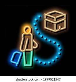 traveler way to kaaba temple neon light sign vector. Glowing bright icon traveler way to kaaba temple sign. transparent symbol illustration