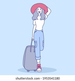 Traveler woman woman character design of vector. Cartoon illustration.