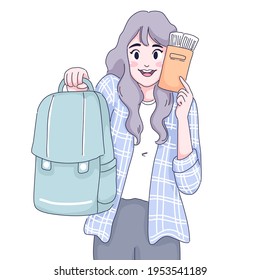 Traveler woman woman character design of vector. Cartoon illustration.