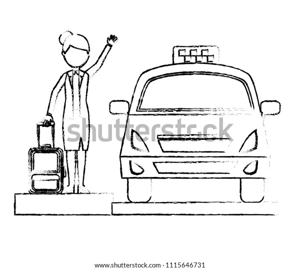 traveler woman taking taxi\
with luggage