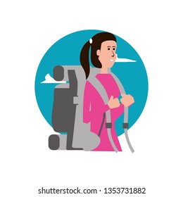 traveler woman with travel bag and sky