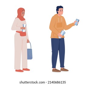 Travelers with airline tickets semi flat color vector characters set. Standing figures. Full body people on white. Simple cartoon style illustration collection for web graphic design and animation