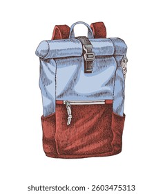 Travelers backpack hand drawn vector illustration