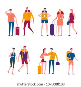 Travelers cartoon vector traveling people icons