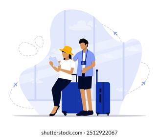 Ilustração do conceito de viajantes. Adequado para landing page, ui, web, cartão de introdução do aplicativo, editorial, folheto e banner.