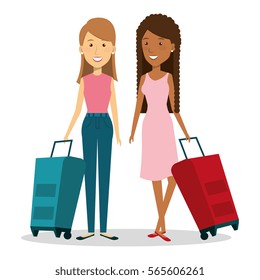travelers group with suitcases avatars
