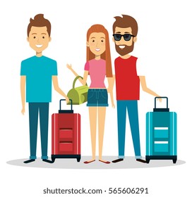 travelers group with suitcases avatars