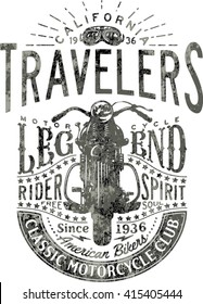 Travelers motorcycle legend, vector artwork for t shirt print