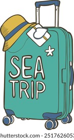 travelers suitcase hat sea trip 