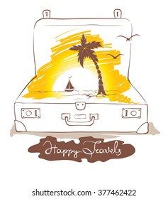 Traveler's suitcase, vacation in the tropics -- vector illustration