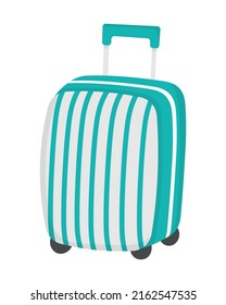 Maleta de viaje con ruedas. Piloto plano Doodle. Todos los objetos se vuelven a pintar.