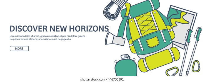 Travel,Hiking Background.Line art. Mountain Climbing.International Tourism,Trip to Nature,World Journey.Summer Holidays,Camping.Exploring and Discovering Adventure,Worldwide Trekking Expedition Map