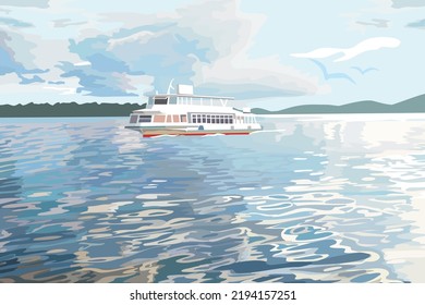 Traveling activity :  Large cruise ship in the smooth sea view  