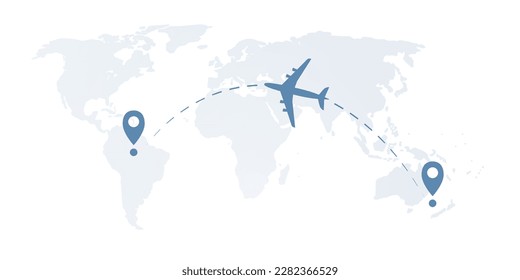 Traveling All Around the World - Travel by Airplane - World Map Design with Intercontinental Destinations, Flights Concept