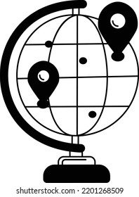 Traveling around the Globe Concept, Circumnavigation Vector Icon Design, Travel and Tourism Symbol, Holiday and Vacation Sign, Discovery and exploration Stock, Locating Points on a Globe illustration,