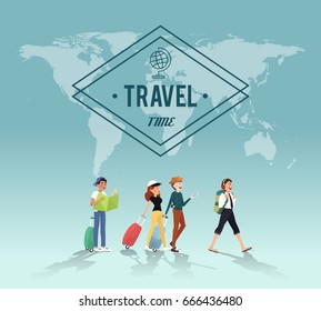 Traveling around the word with friends illustration design