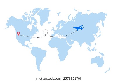 Traveling Around the World - Air Transportation Concept, Travel by Airplane - World Map and Earth Globe Design with Plane Flying Intercontinental Routes to Various Destinations