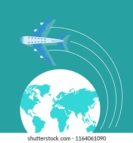 Traveling around the world by plane. airplane trip in various country. Travel pin location on a global map. Vacation icon modern design. vector illustration.