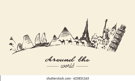 Traveling Around The World, Concept Illustration, Hand Drawn, Sketch