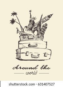 Traveling around the world, concept illustration, hand drawn, sketch