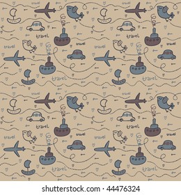 Traveling around the world. Concept retro seamless pattern.