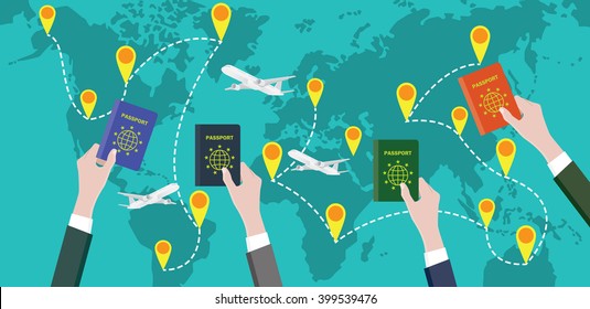 traveling around the world with people hand passport