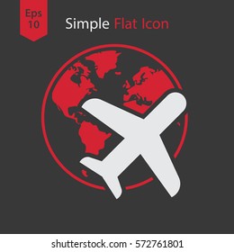 Traveling Around The World. Simple Flat Symbol Of Traveling. Plane Sign. Vector Illustration
