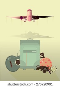 Traveling around the world with suitcase and plane