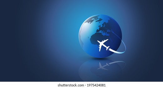 Traveling Around the World - Travel by Airplane - Globe Design 