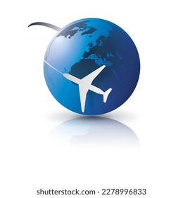 Traveling Around the World - Travel by Airplane - Modern Style Earth Globe Design Isolated on White Background - Vector Illustration