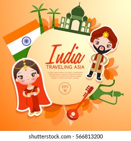 Traveling Asia : India Tourist Attractions : Vector Illustration