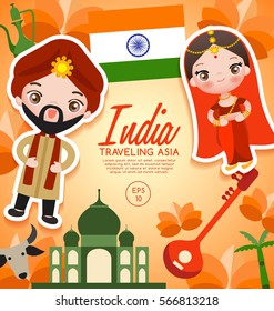 Traveling Asia : India Tourist Attractions : Vector Illustration